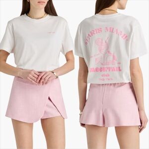 Maje White cotton Tee with Pink Graphic Mocktail Print